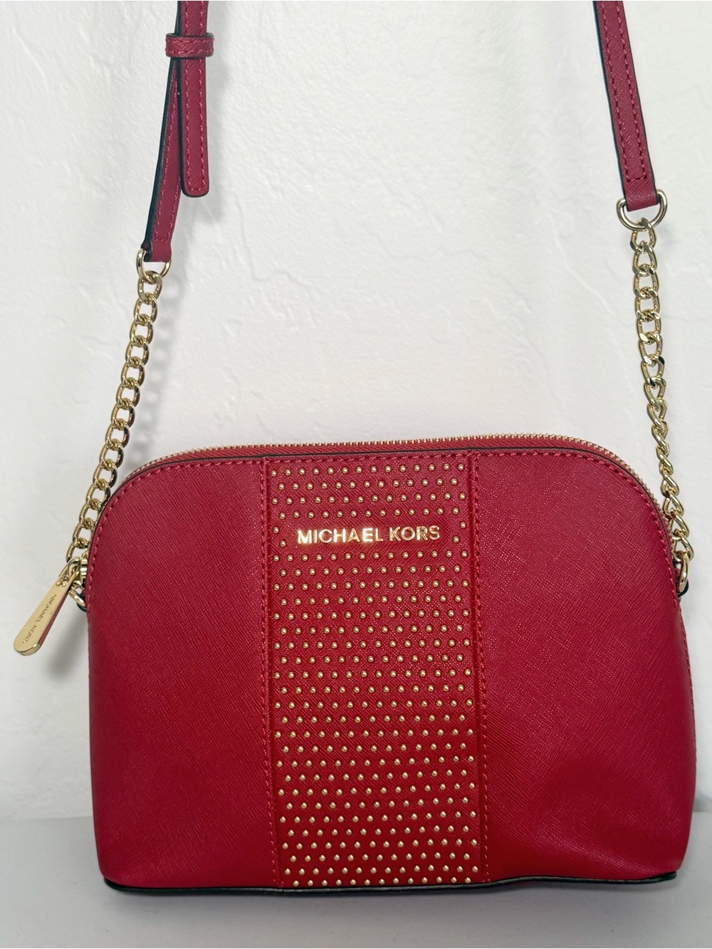 Michael Kors Microstud Cindy Red Dome Crossbody
